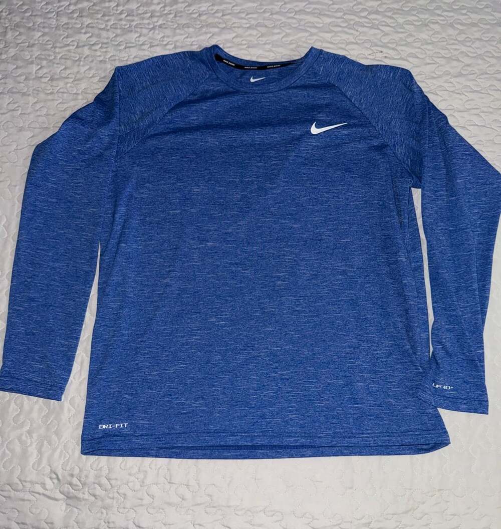 Nike Hydroguard DRI FIT Long Sleeve Shirt Size L Blue UPF